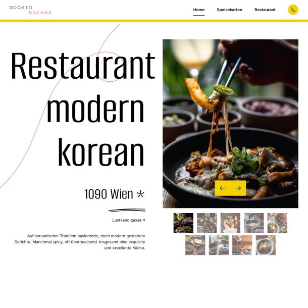 Website für Restaurant "modern korean" aus Wien