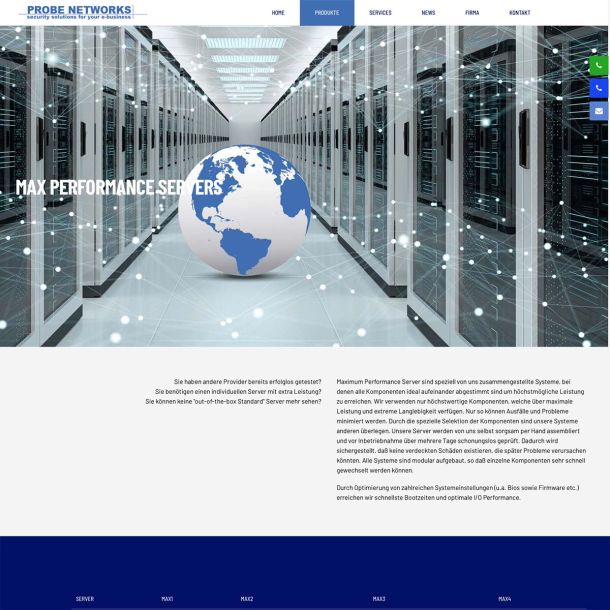 Website für Probe Networks Server Provider